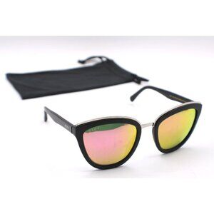 Diff Eyewear Rose Polarized Sunglasses Black Frame Gold Accents Cleaning Case